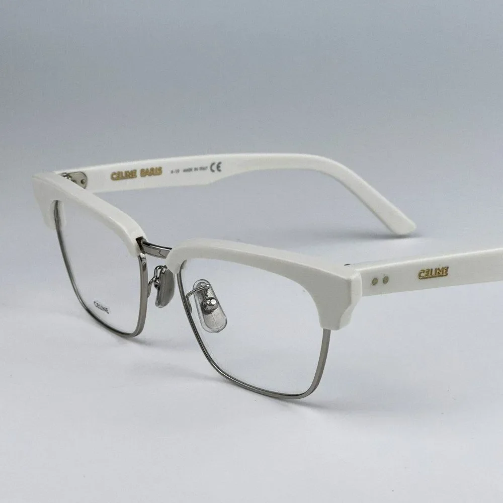 NEW Celine CL50026U 017 Matte Palladium White Geometric Women Eyeglasses